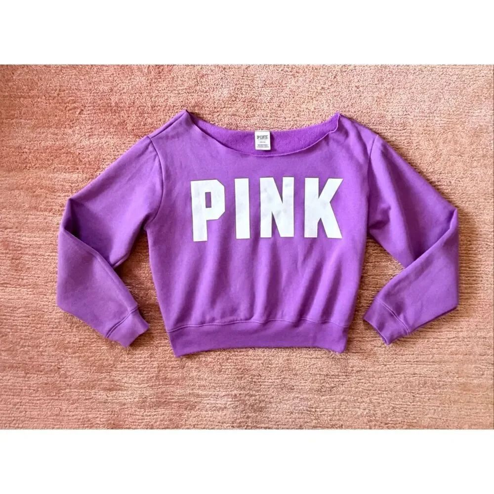 PINK Victoria’s Secret Purple Logo Cropped Sweatshirt XS